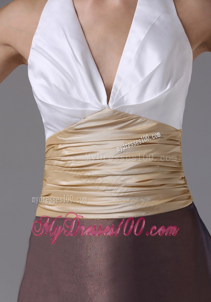 Halter and Ruched Multi-color Bridemaid Dress with Brush Train