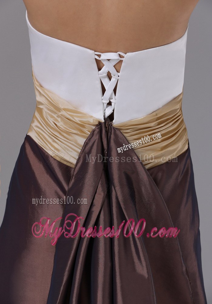 Halter and Ruched Multi-color Bridemaid Dress with Brush Train
