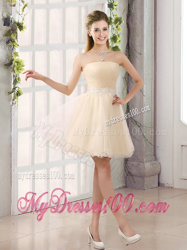 2016 Appliques Strapless A Line Mini Length Bridesmaid Dress