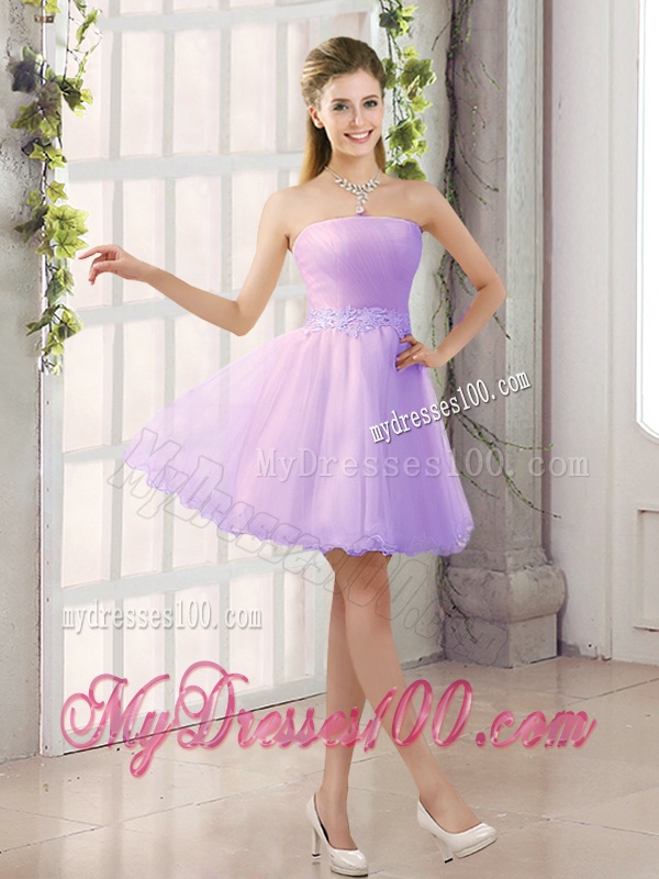 2016 Appliques Strapless A Line Mini Length Bridesmaid Dress