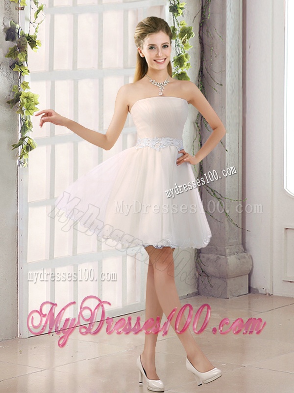2016 Appliques Strapless A Line Mini Length Bridesmaid Dress