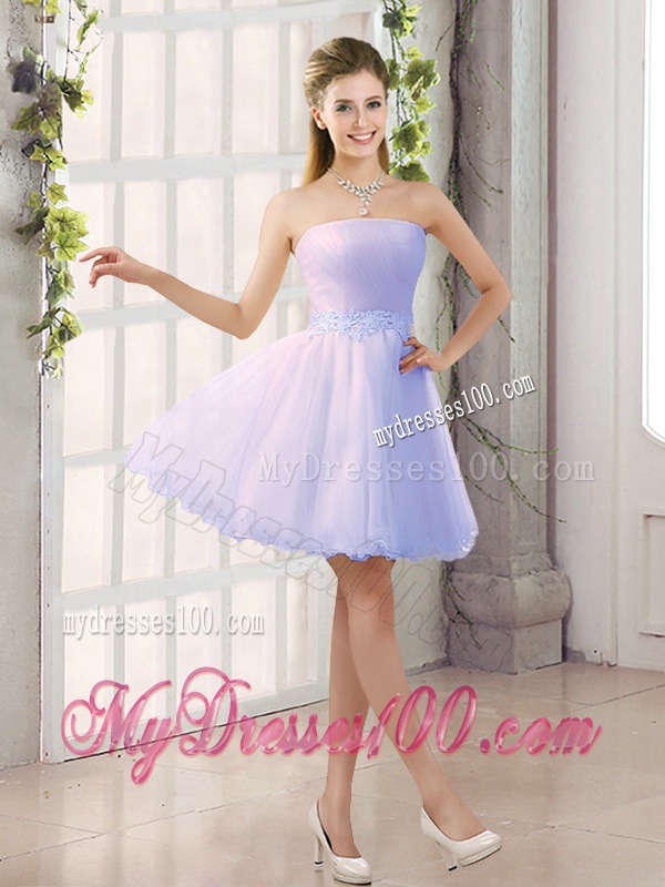 2016 Appliques Strapless A Line Mini Length Bridesmaid Dress