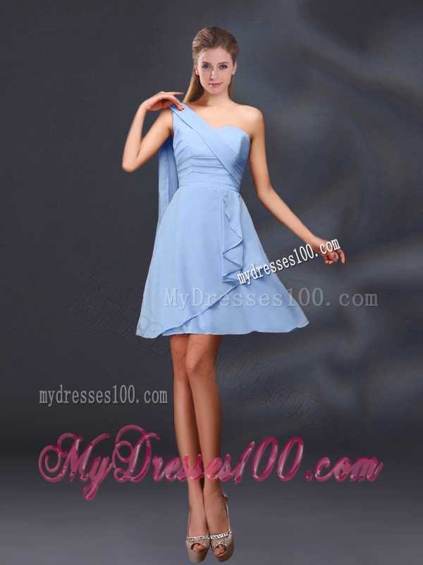 2016 One Shoulder Ruching Chiffon Bridesmaid Dresses in Peach