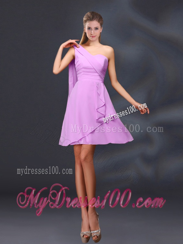 2016 One Shoulder Ruching Chiffon Bridesmaid Dresses in Peach