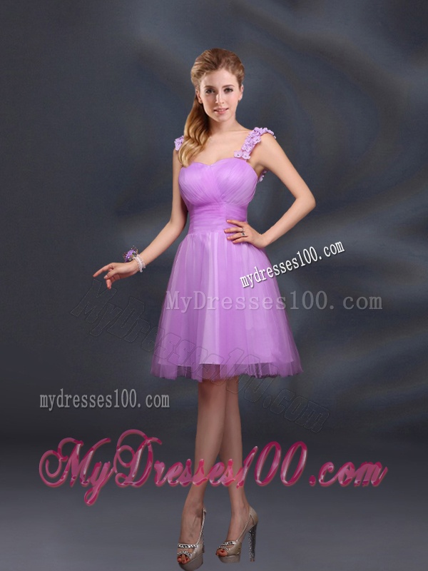 A Line Straps Appliques Bridesmaid Dresses in Lilac