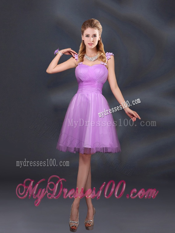 A Line Straps Appliques Bridesmaid Dresses in Lilac
