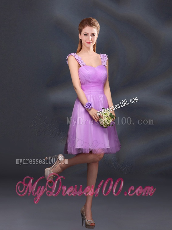 A Line Straps Appliques Bridesmaid Dresses in Lilac