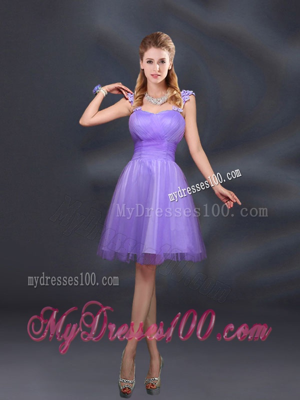 A Line Straps Appliques Bridesmaid Dresses in Lilac
