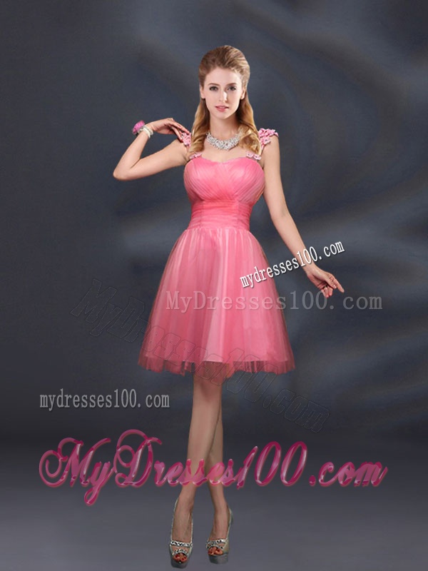 A Line Straps Appliques Bridesmaid Dresses in Lilac