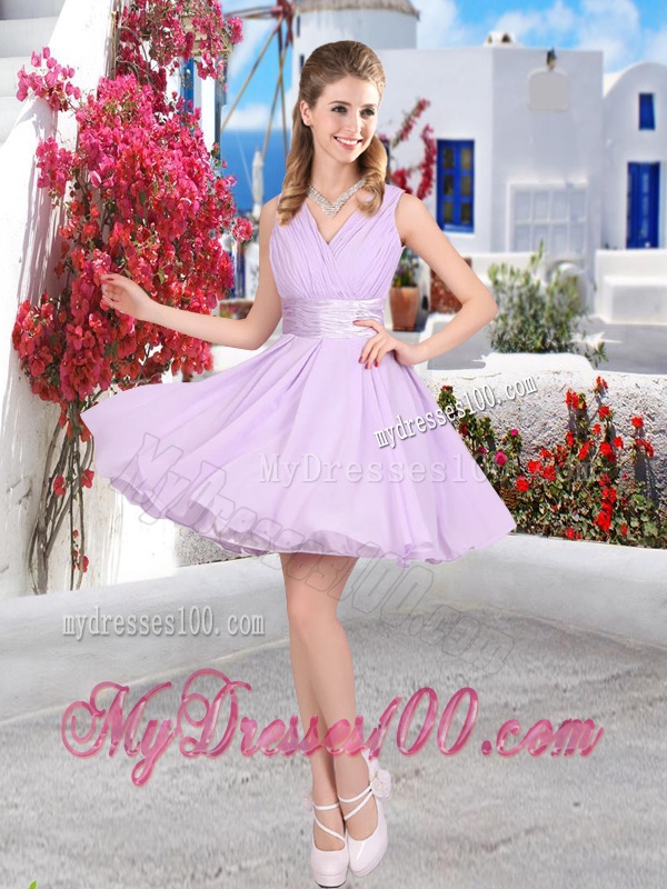 Affordable Champagne V Neck Bridesmaid Dresses with Belt and Ruching