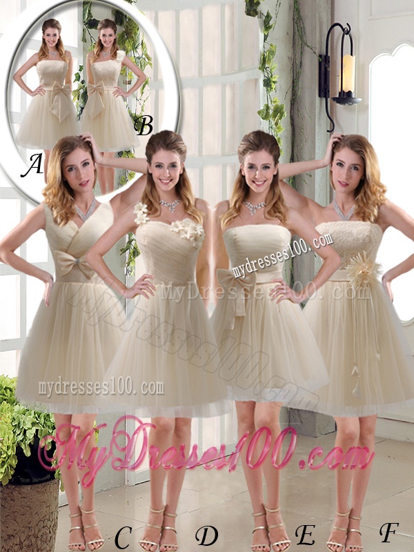 Beautiful Champagne Bowknot Princess Bridesmaid Dresses with V Neck