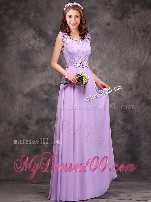Beautiful Empire Scoop Laced Decorated Bodice Bridesmaid Dress in Lavender