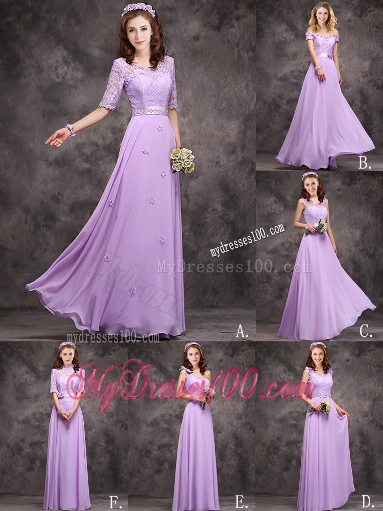 Beautiful Empire Scoop Laced Decorated Bodice Bridesmaid Dress in Lavender
