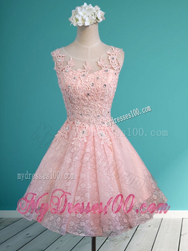 Best Scoop Beading and Appliques Short Bridesmaid Dress in Baby Pink