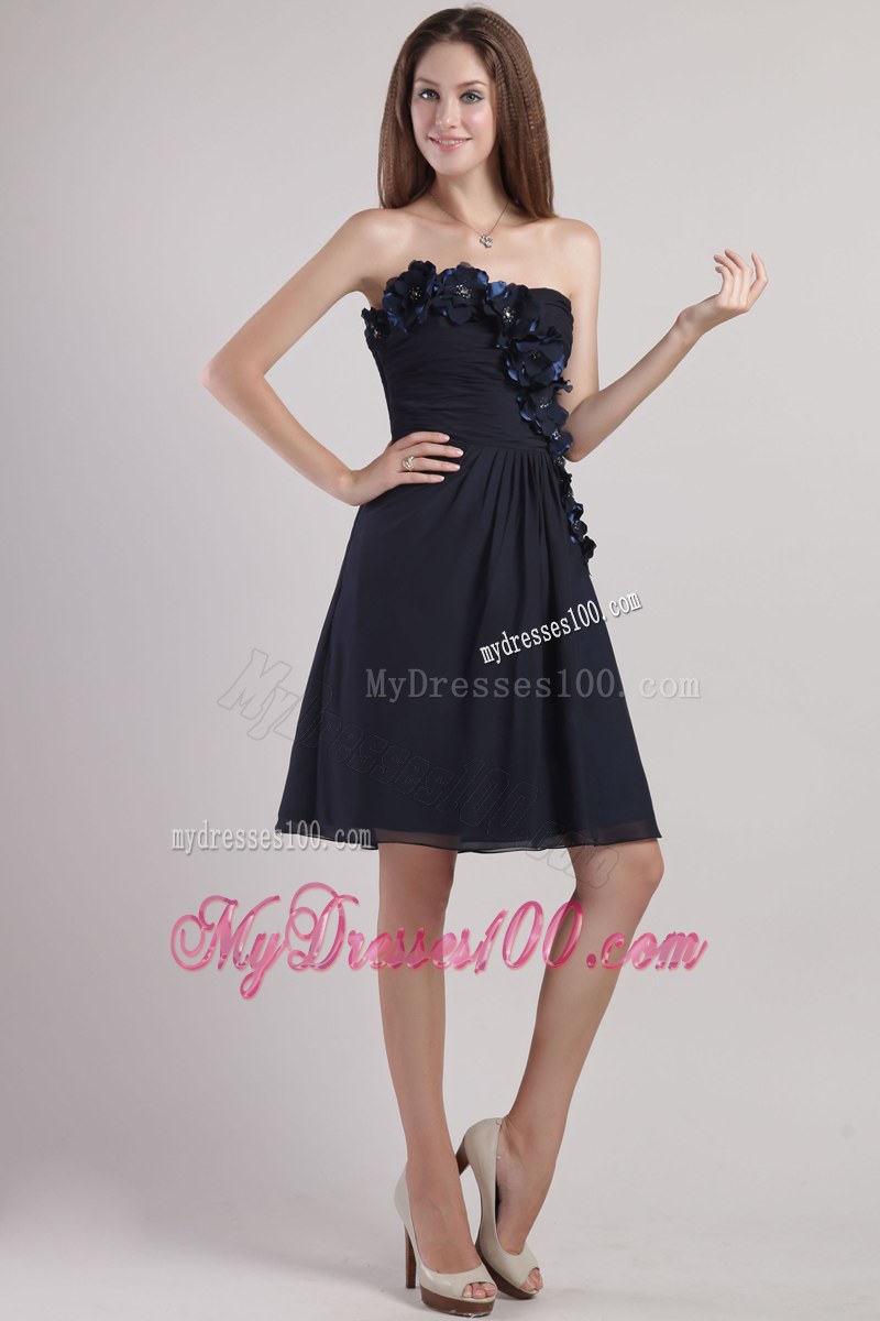 Appliques Black Empire Strapless Bridesmaid Dress Mini-length Chiffon