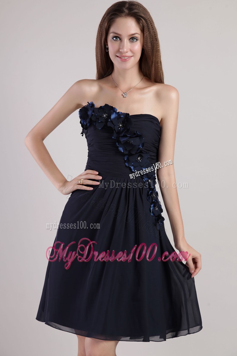 Appliques Black Empire Strapless Bridesmaid Dress Mini-length Chiffon