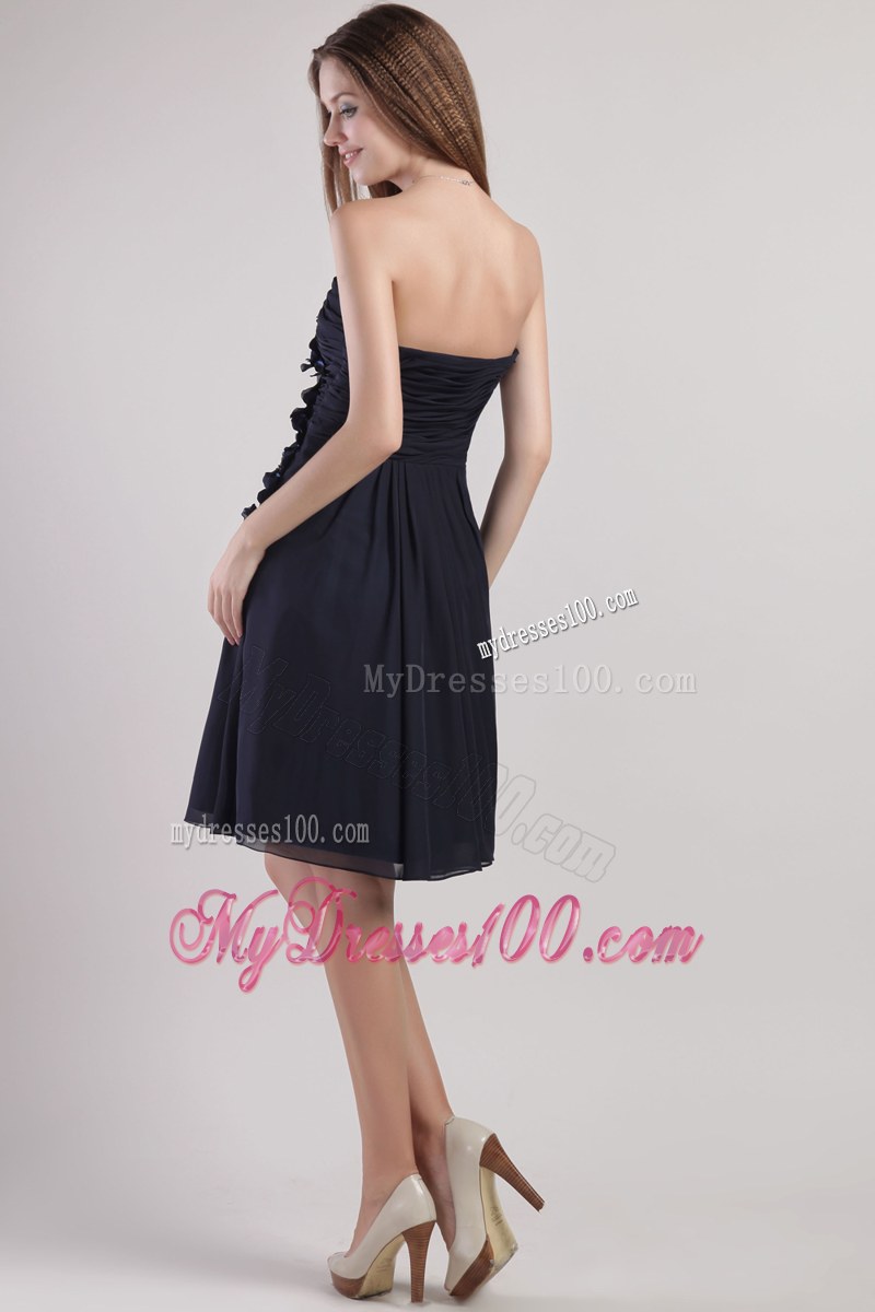 Appliques Black Empire Strapless Bridesmaid Dress Mini-length Chiffon