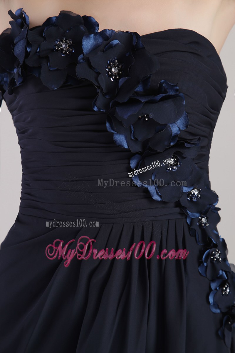 Appliques Black Empire Strapless Bridesmaid Dress Mini-length Chiffon