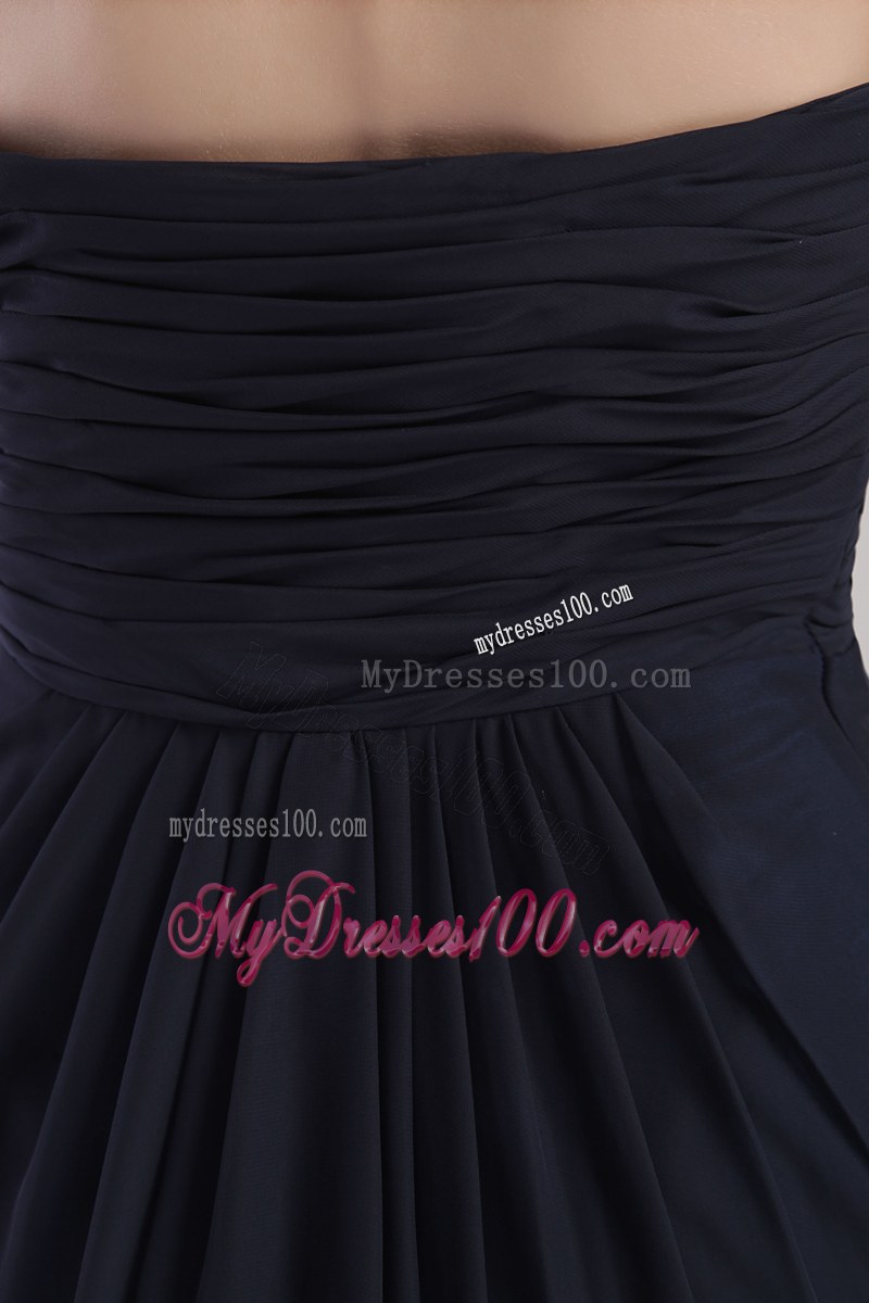 Appliques Black Empire Strapless Bridesmaid Dress Mini-length Chiffon