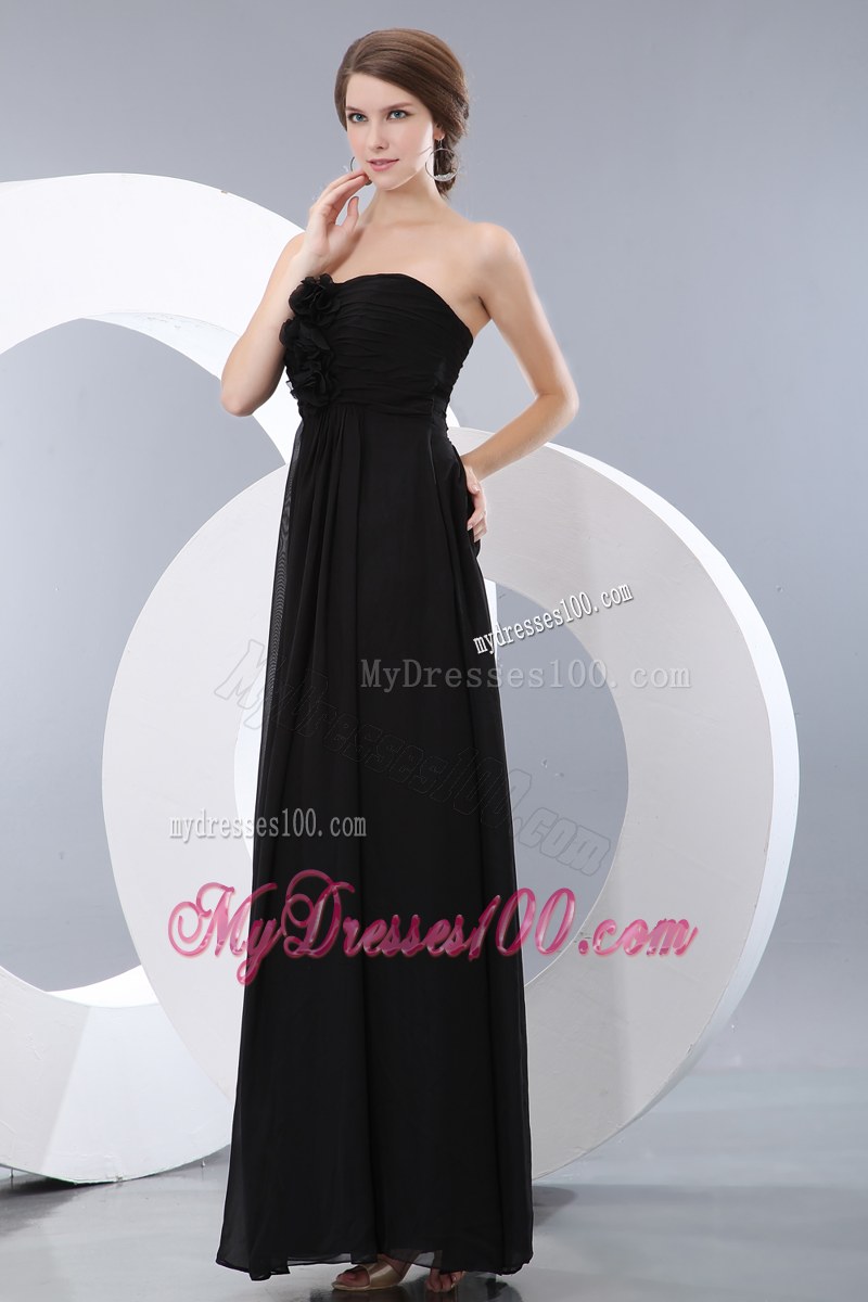 Hand Flowers Empire Black Bridesmaid Dress Floor-length Chiffon