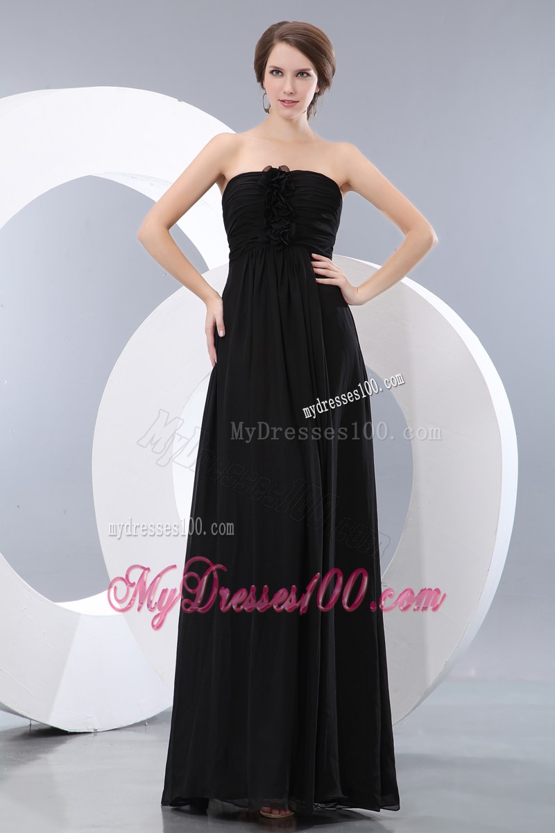 Hand Flowers Empire Black Bridesmaid Dress Floor-length Chiffon