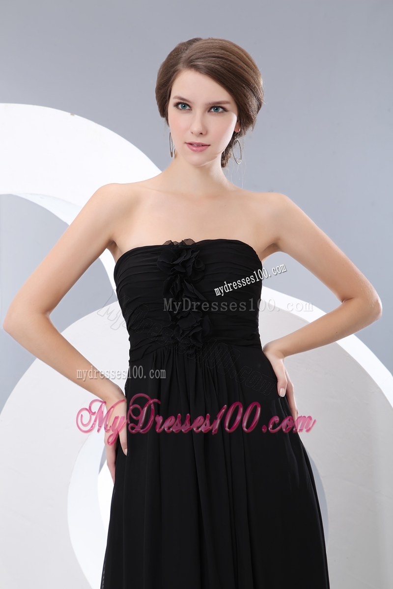 Hand Flowers Empire Black Bridesmaid Dress Floor-length Chiffon