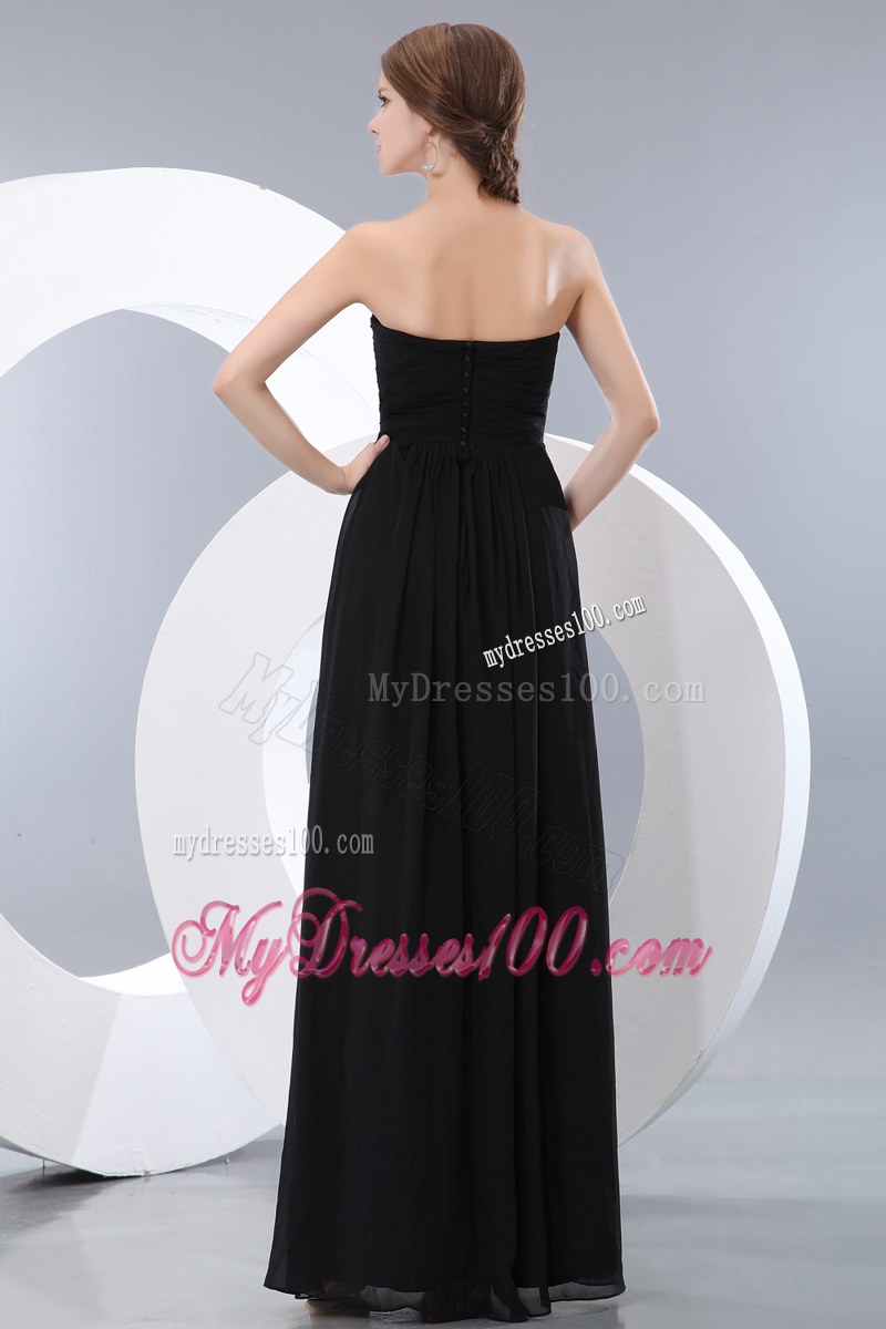 Hand Flowers Empire Black Bridesmaid Dress Floor-length Chiffon