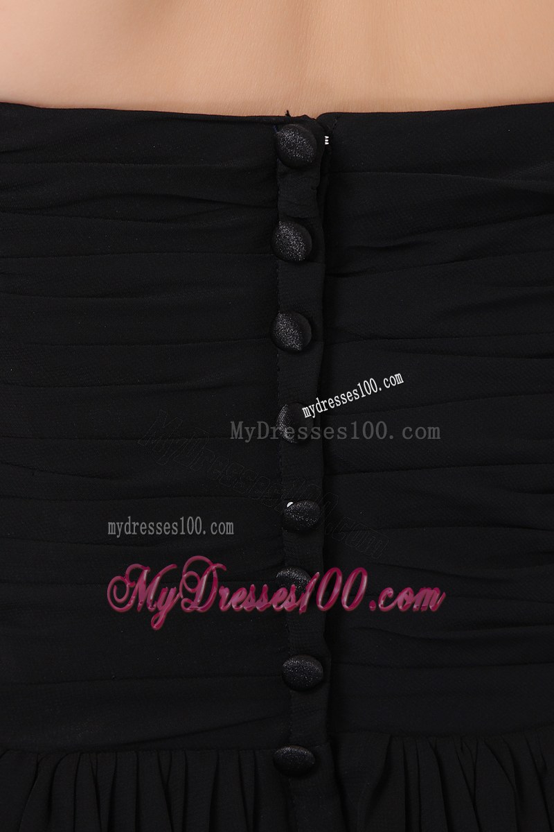 Hand Flowers Empire Black Bridesmaid Dress Floor-length Chiffon
