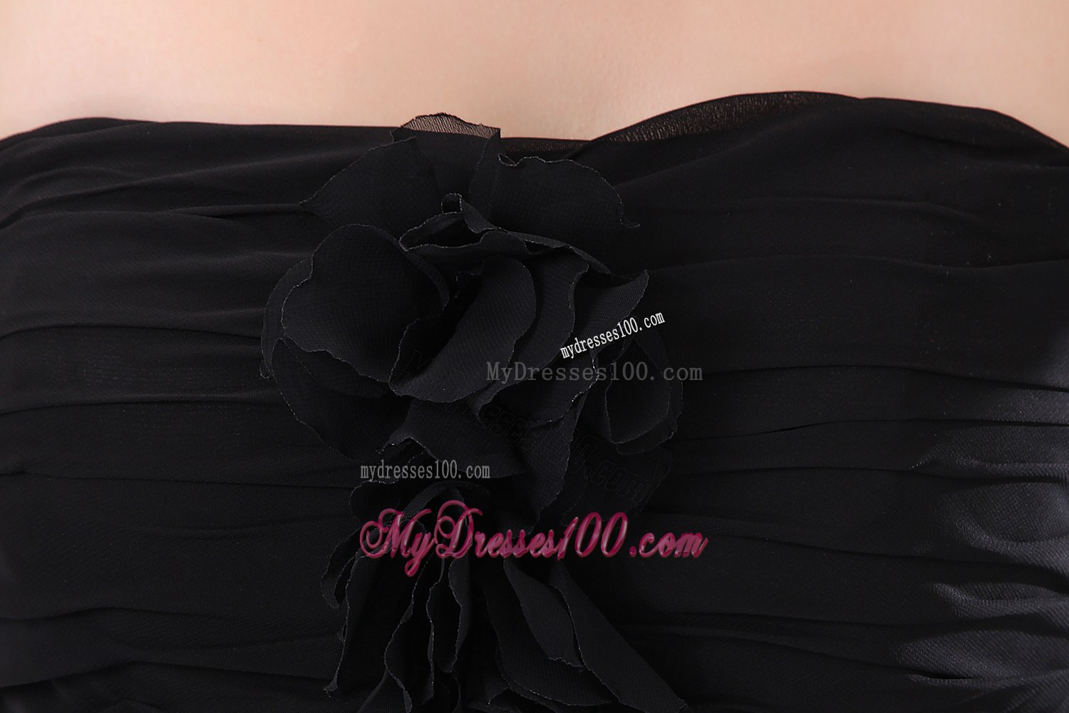 Hand Flowers Empire Black Bridesmaid Dress Floor-length Chiffon