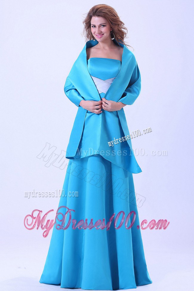 Blue Strapless Sash Bridemaid Dress With Brush Train Satin A-line