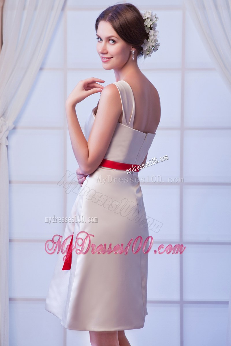Straps Champagne A-line Square Mini-length Bridesmaid Dress Satin Bow