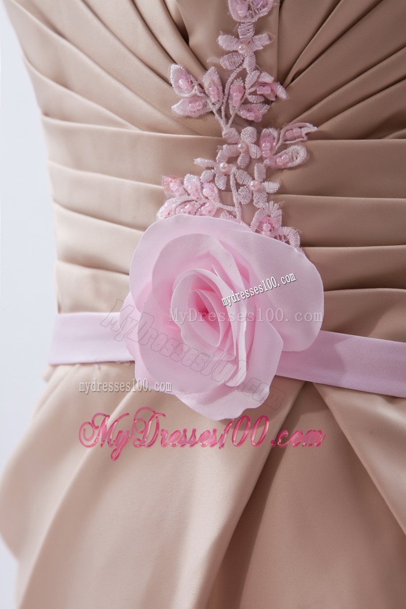 Column Sweetheart Champagne Appliques Bridesmaid Dress Mini-length