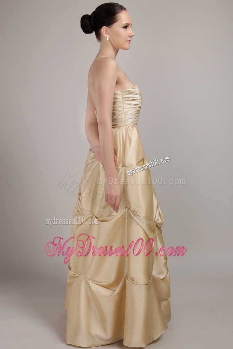 Spaghetti Straps Champagne Bridesmaid Dress Taffeta Beading and Ruching