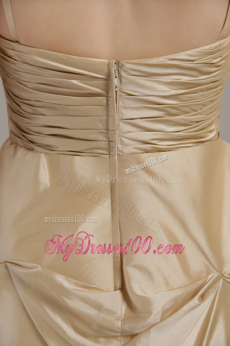 Spaghetti Straps Champagne Bridesmaid Dress Taffeta Beading and Ruching