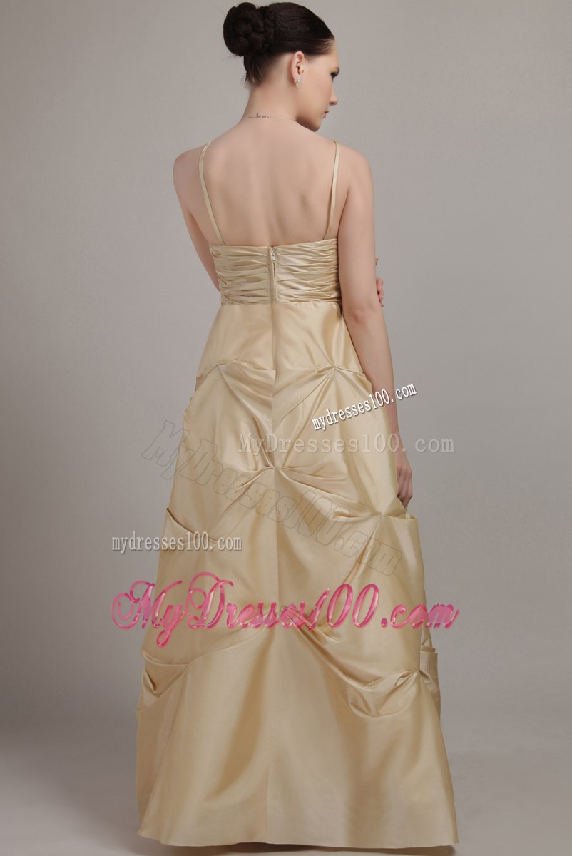 Spaghetti Straps Champagne Bridesmaid Dress Taffeta Beading and Ruching