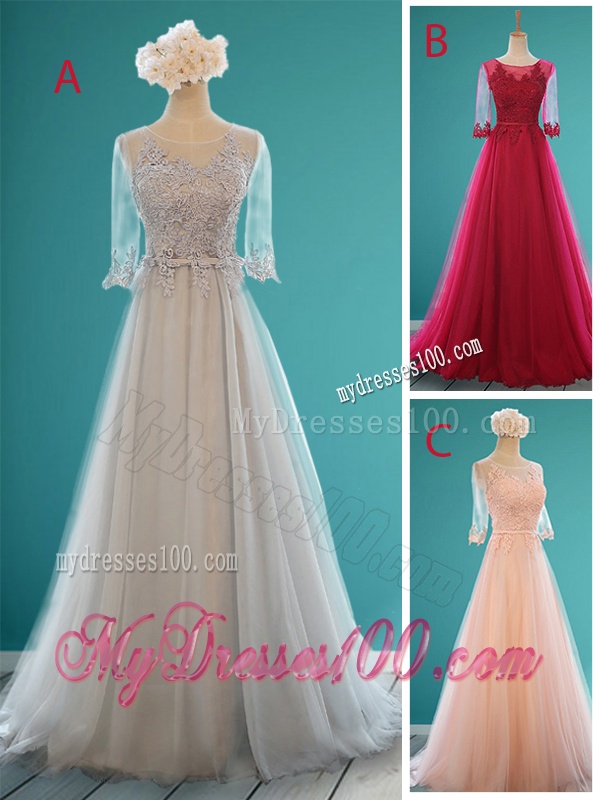 Cheap Scoop Appliques and Belt Bridesmaid Dress in Wine Red