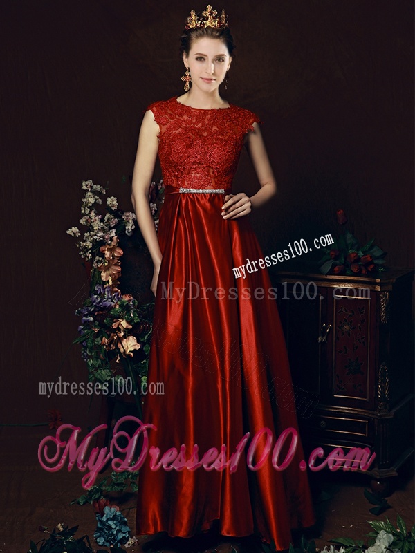 Cheap Scoop Laced and Bowknot Bridesmaid Dress in Wine Red