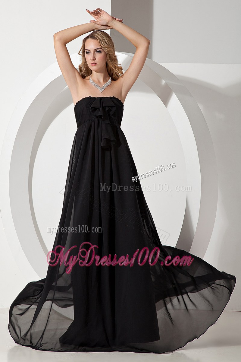 Beading Black Empire Strapless Bridesmaid Dress Floor-length Chiffon