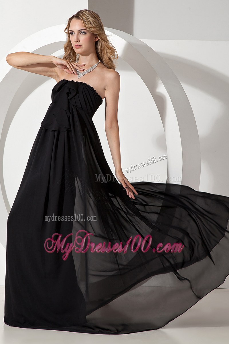 Beading Black Empire Strapless Bridesmaid Dress Floor-length Chiffon