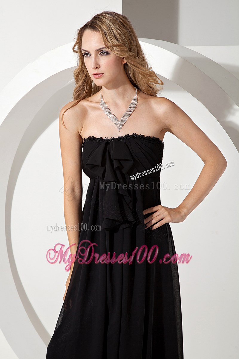 Beading Black Empire Strapless Bridesmaid Dress Floor-length Chiffon