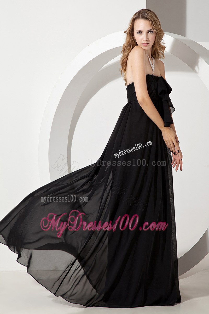 Beading Black Empire Strapless Bridesmaid Dress Floor-length Chiffon