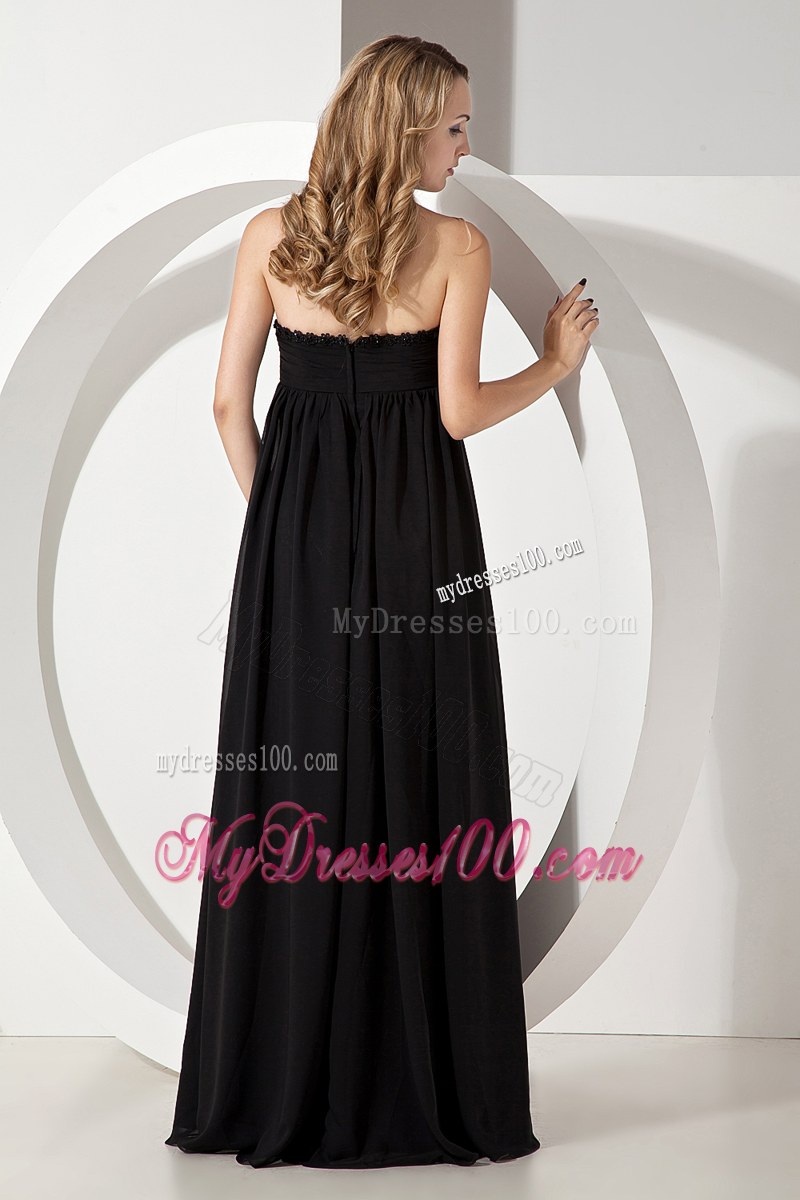 Beading Black Empire Strapless Bridesmaid Dress Floor-length Chiffon