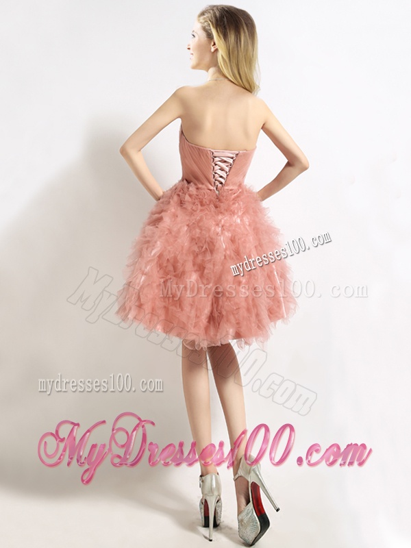 Classical Sweetheart Beaded and Ruffled Short Bridesmaid Dress in Peach