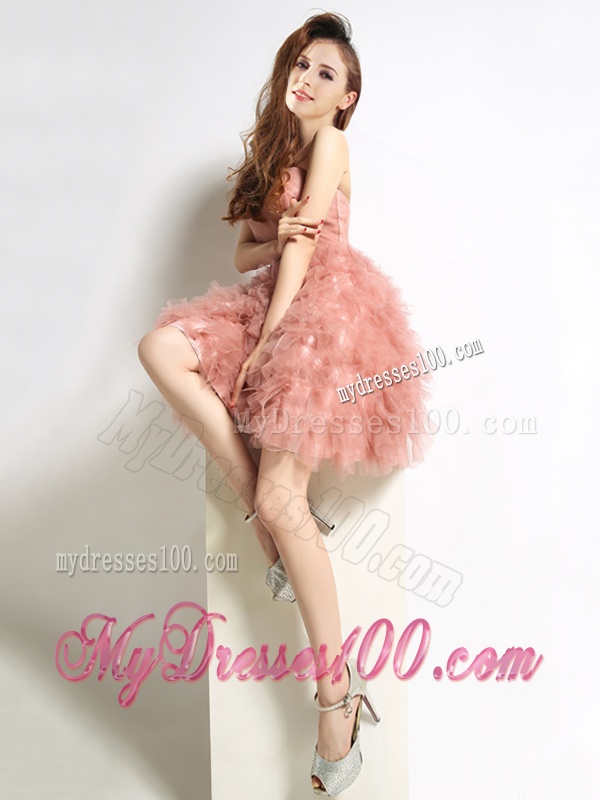 Classical Sweetheart Beaded and Ruffled Short Bridesmaid Dress in Peach