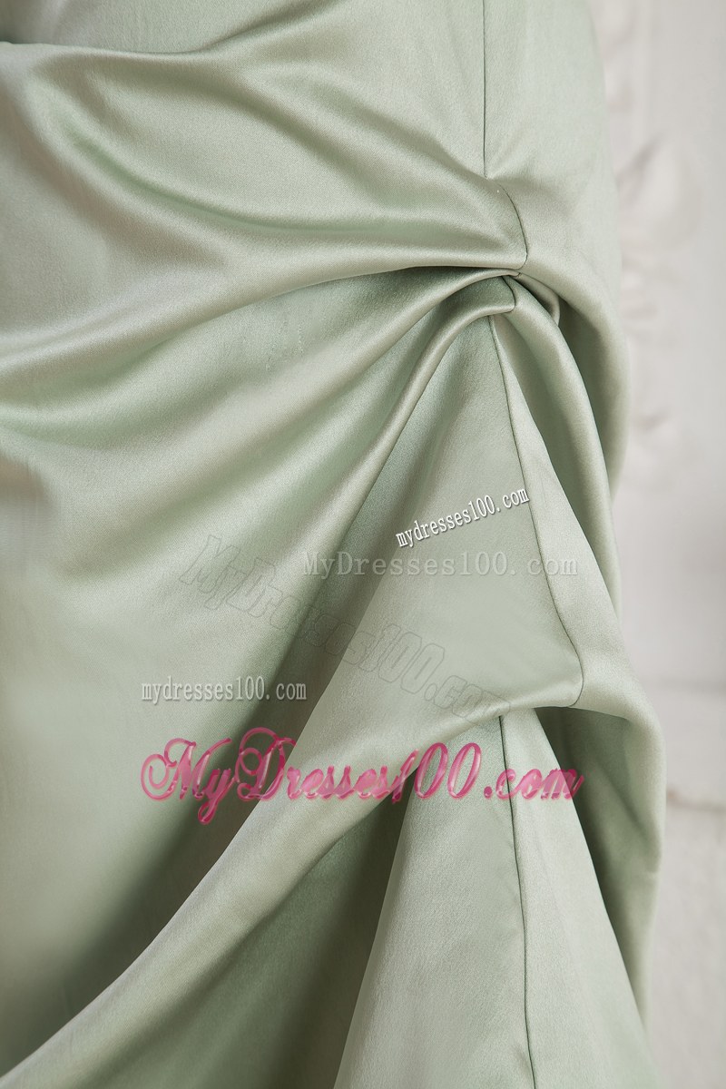 Straps Apple Green Bridesmaid Dress Column Brush Train Satin Beading