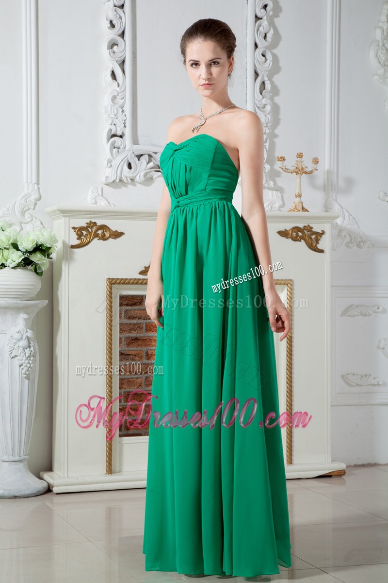 Sweetheart Ruching Green Empire Bridesmaid Dress Floor-length Chiffon