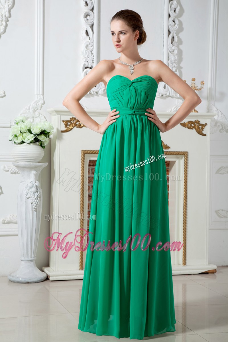 Sweetheart Ruching Green Empire Bridesmaid Dress Floor-length Chiffon