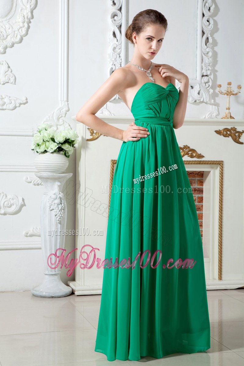 Sweetheart Ruching Green Empire Bridesmaid Dress Floor-length Chiffon