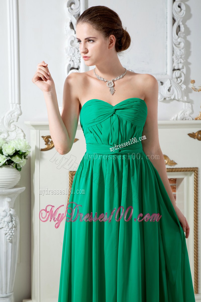Sweetheart Ruching Green Empire Bridesmaid Dress Floor-length Chiffon