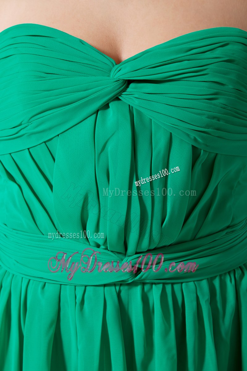 Sweetheart Ruching Green Empire Bridesmaid Dress Floor-length Chiffon